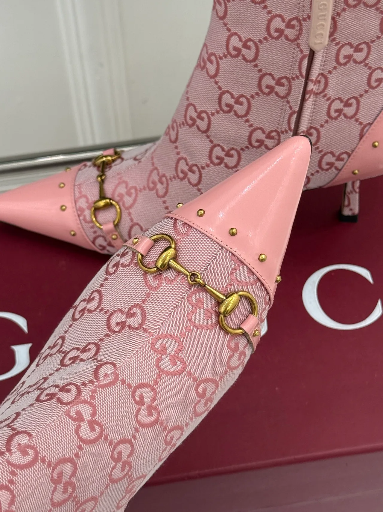 Gucci Sheepskin Canvas Ankle Boots in Pink · view 8