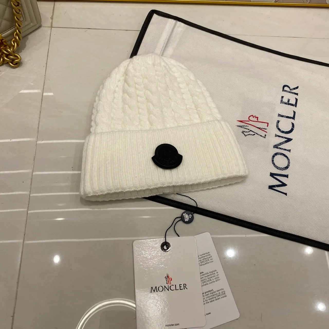 Moncler Cable Beanie in Black & White & Brown & Beige & Grey & Burgundy · view 2