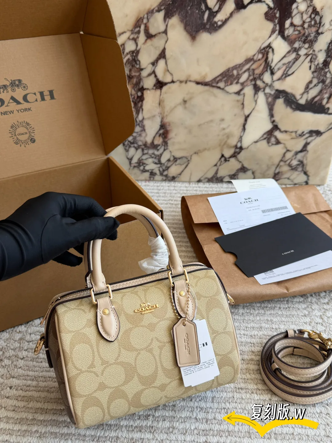 Coach Mini Rowan Satchel in Beige & White & Tan & Black · view 1