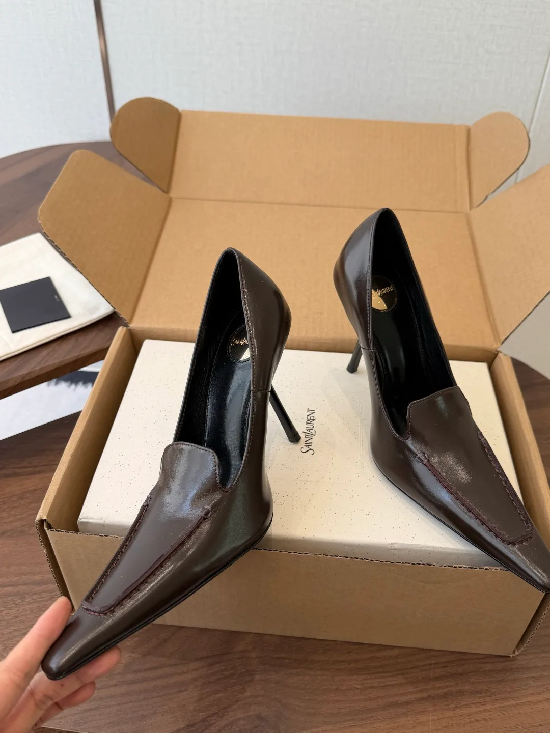 Saint Laurent Cowhide Pumps in Brown · view 5