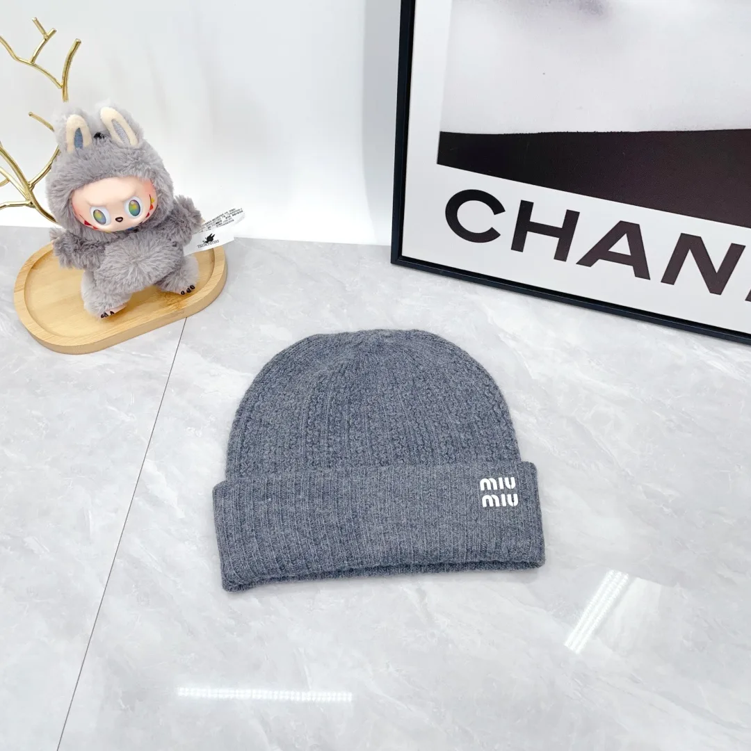 Miu Miu Wool Ribbed Hat Scarf and Gloves Set in Grey · view 5
