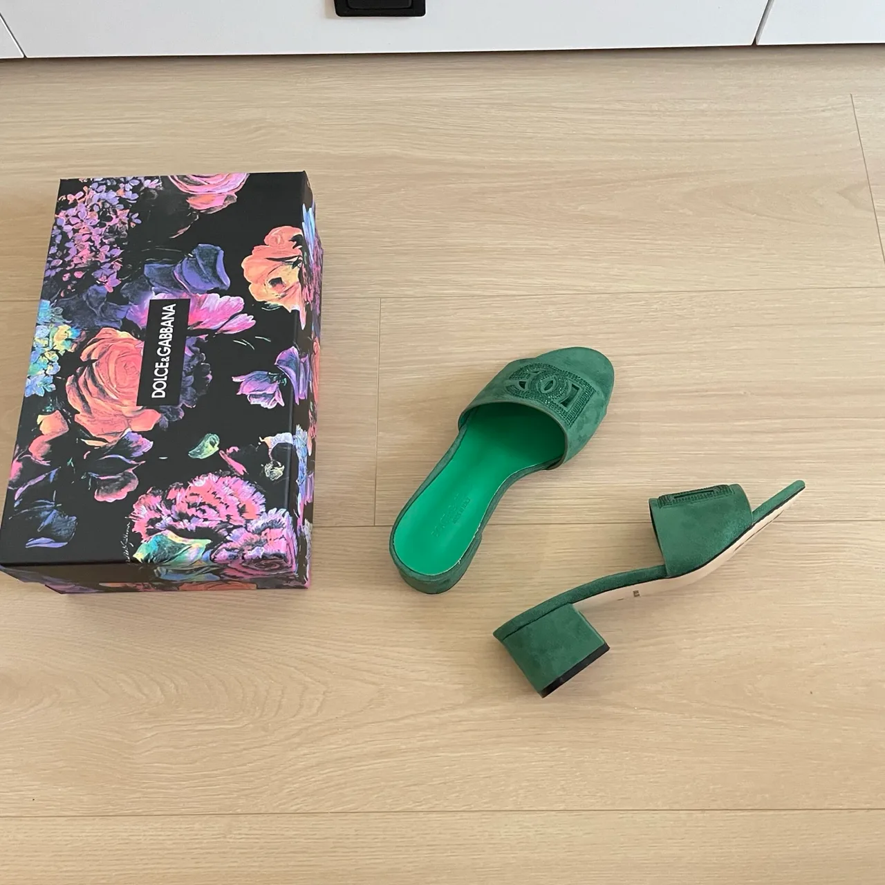 Dolce & Gabbana Sheepskin Heel Mules in Green · view 6
