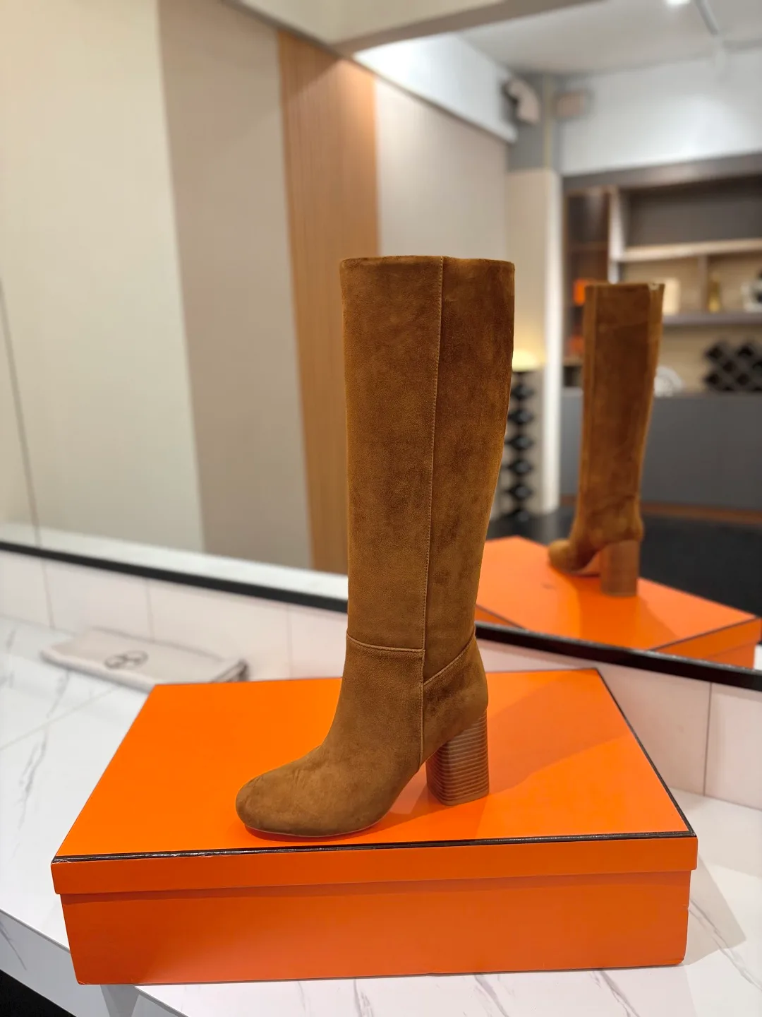 Hermes Cowhide Knee-High Boots in Brown · view 6