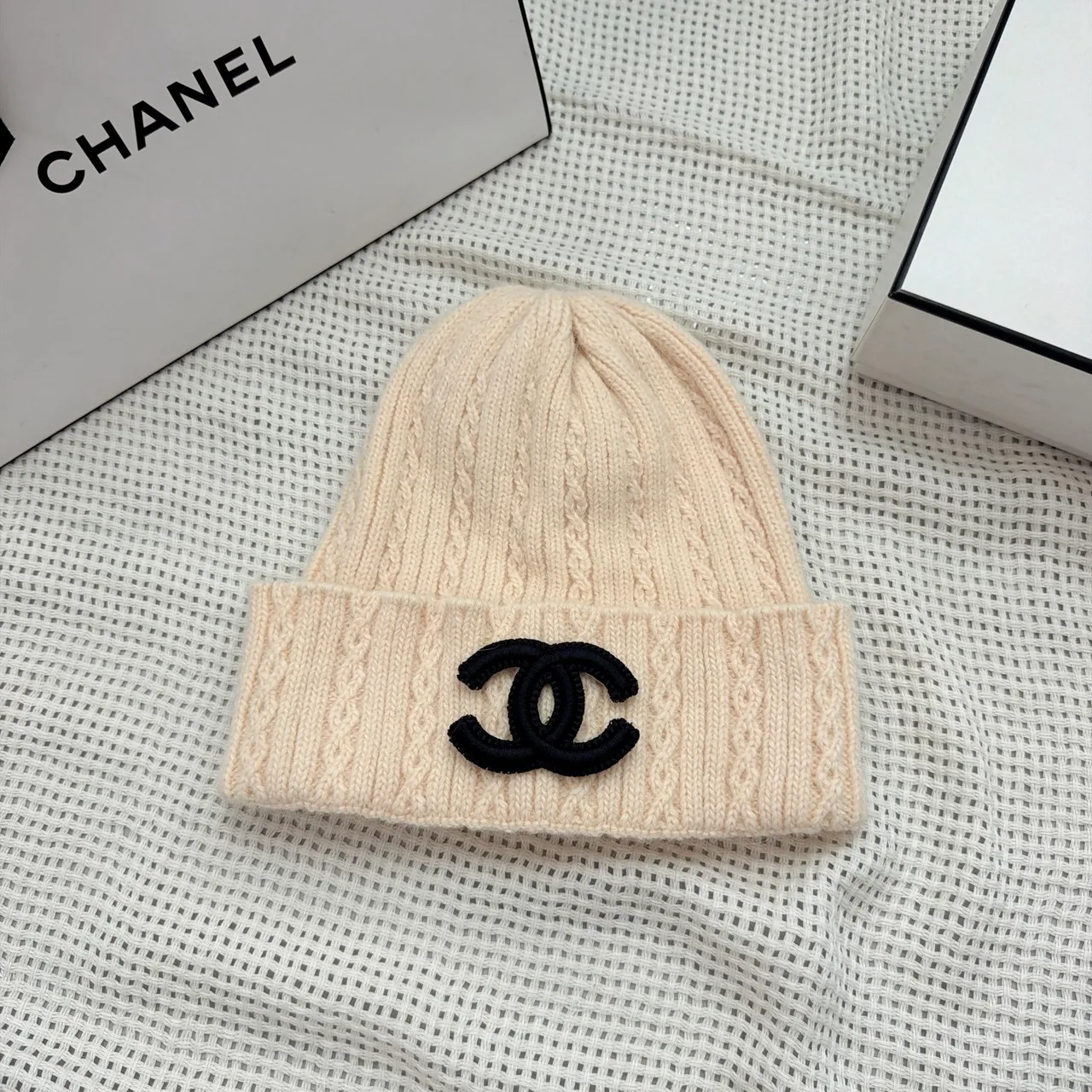 Chanel Beanie in Pink / Grey / White / Blue / Yellow / Orange · view 2