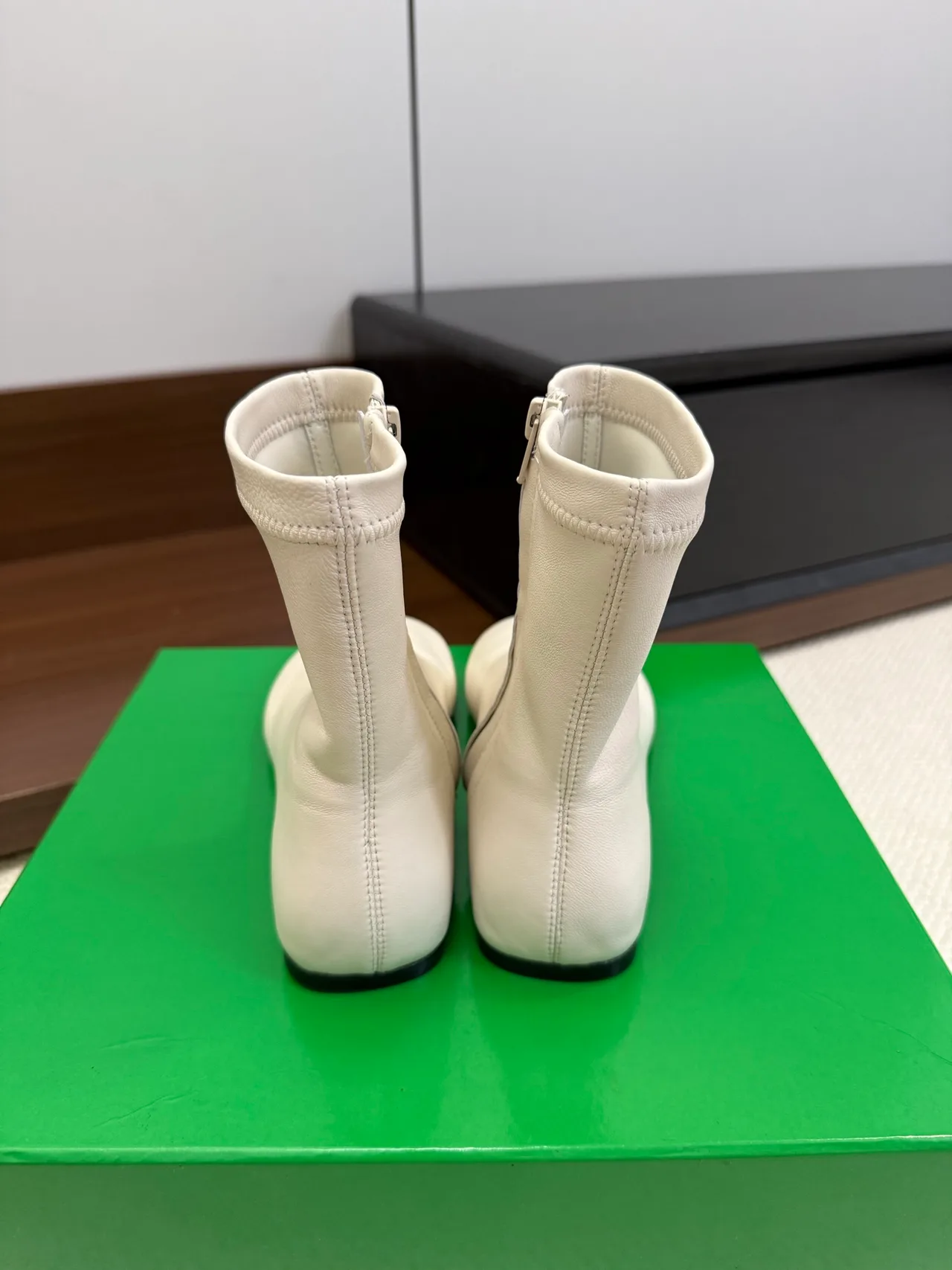 Bottega Veneta Sheepskin Glossy Ankle Boots in White · view 4