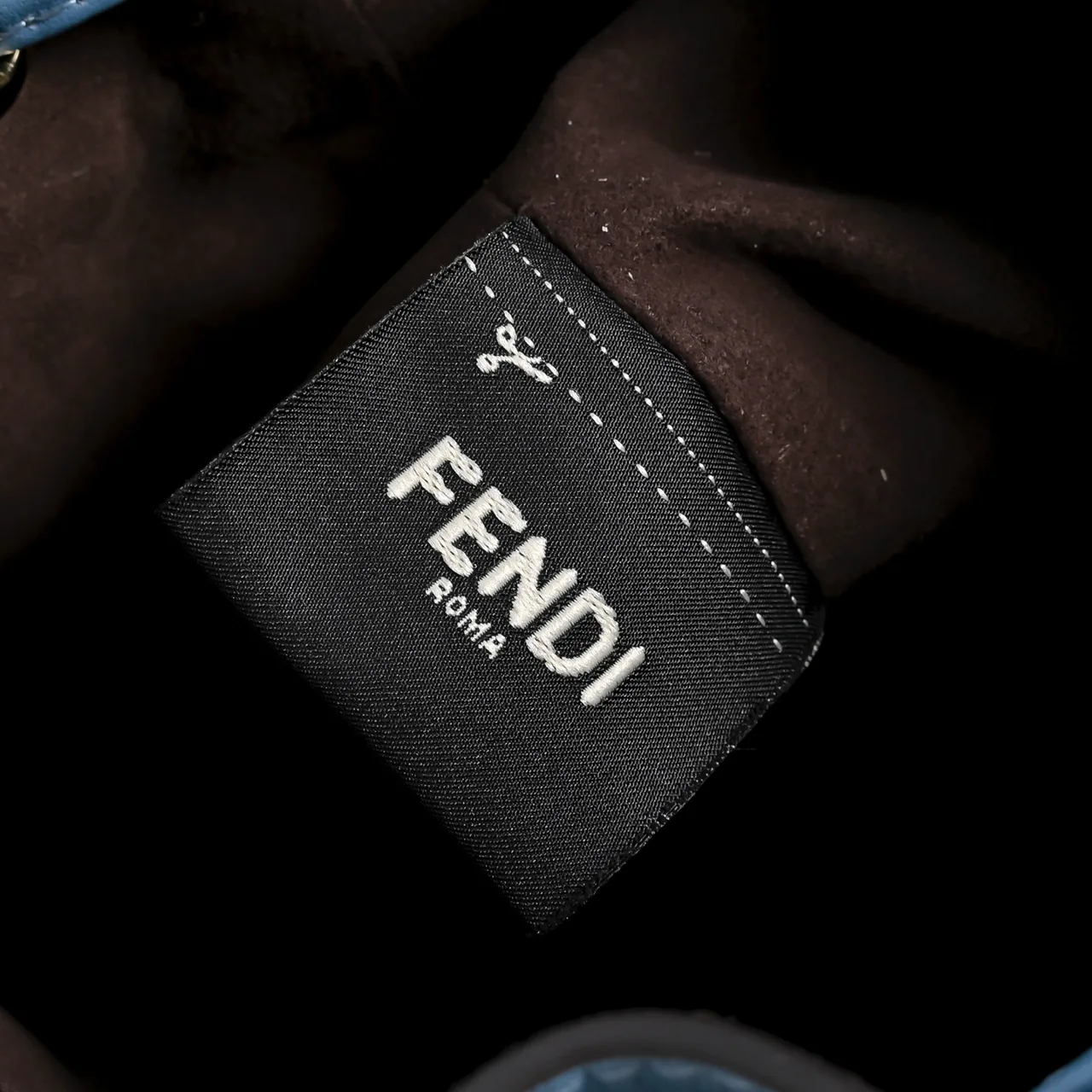 Fendi Calfskin Embroidered Bucket Bag in Blue · view 8