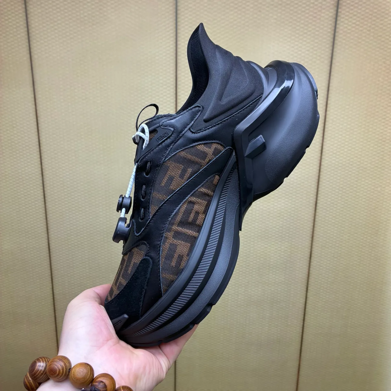 Fendi Smooth Round-Toe Sneakers in Black · view 7