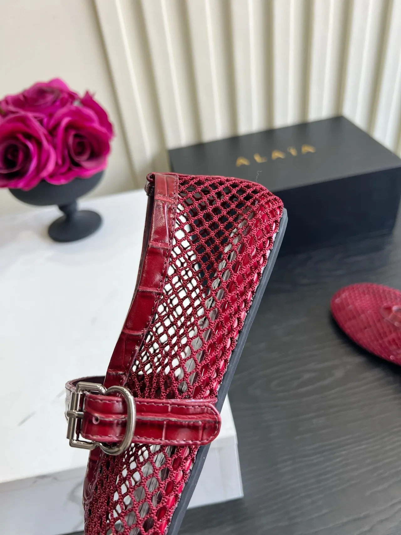 Alaia Sheepskin Ballet Flats in Red · view 8