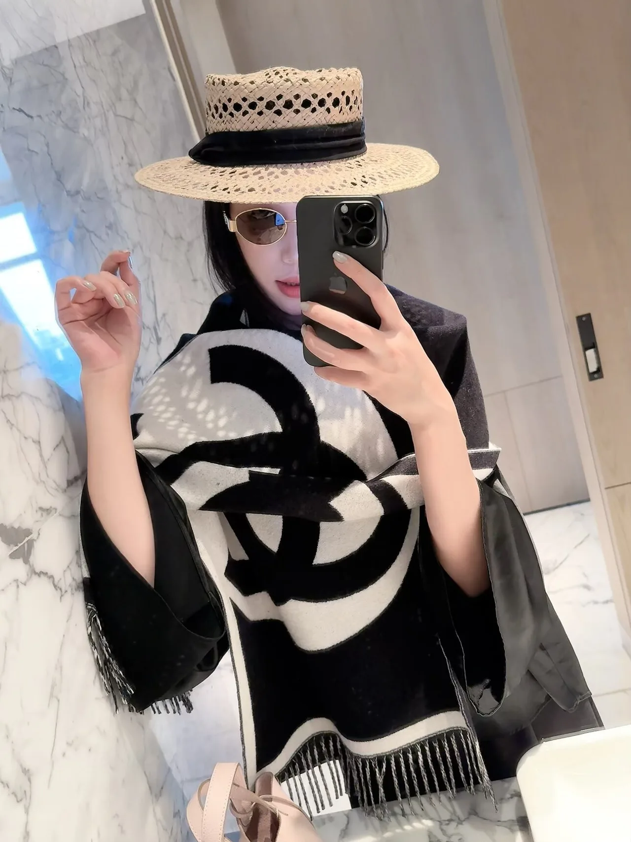 Chanel Reversible Giant CC Shawl in Pink & Black · view 6