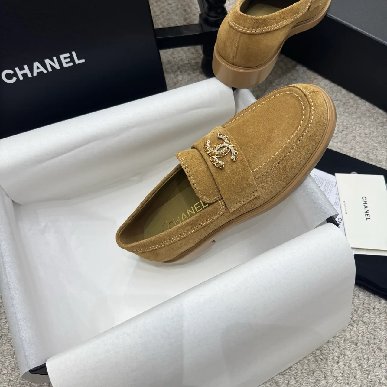 Chanel Cowhide Suede-Look Loafers in Brown · view 6