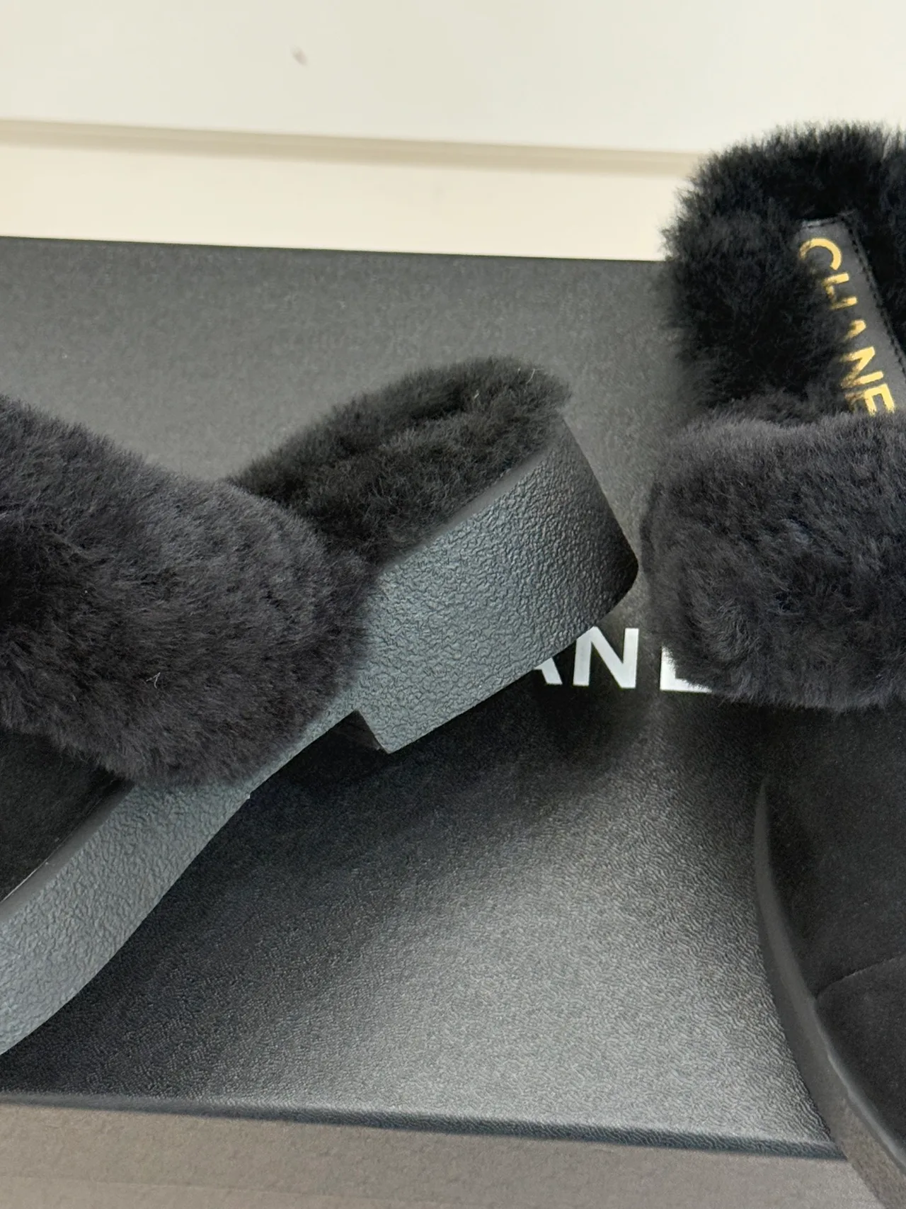 Chanel Glossy Suede-Look Slippers in Black · view 6