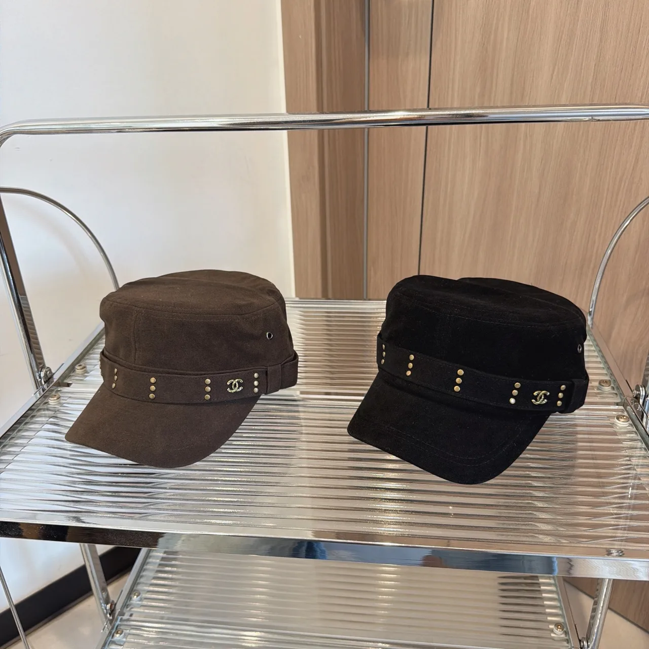 Chanel Flat-top logo-trim cap in Black & Brown · view 7