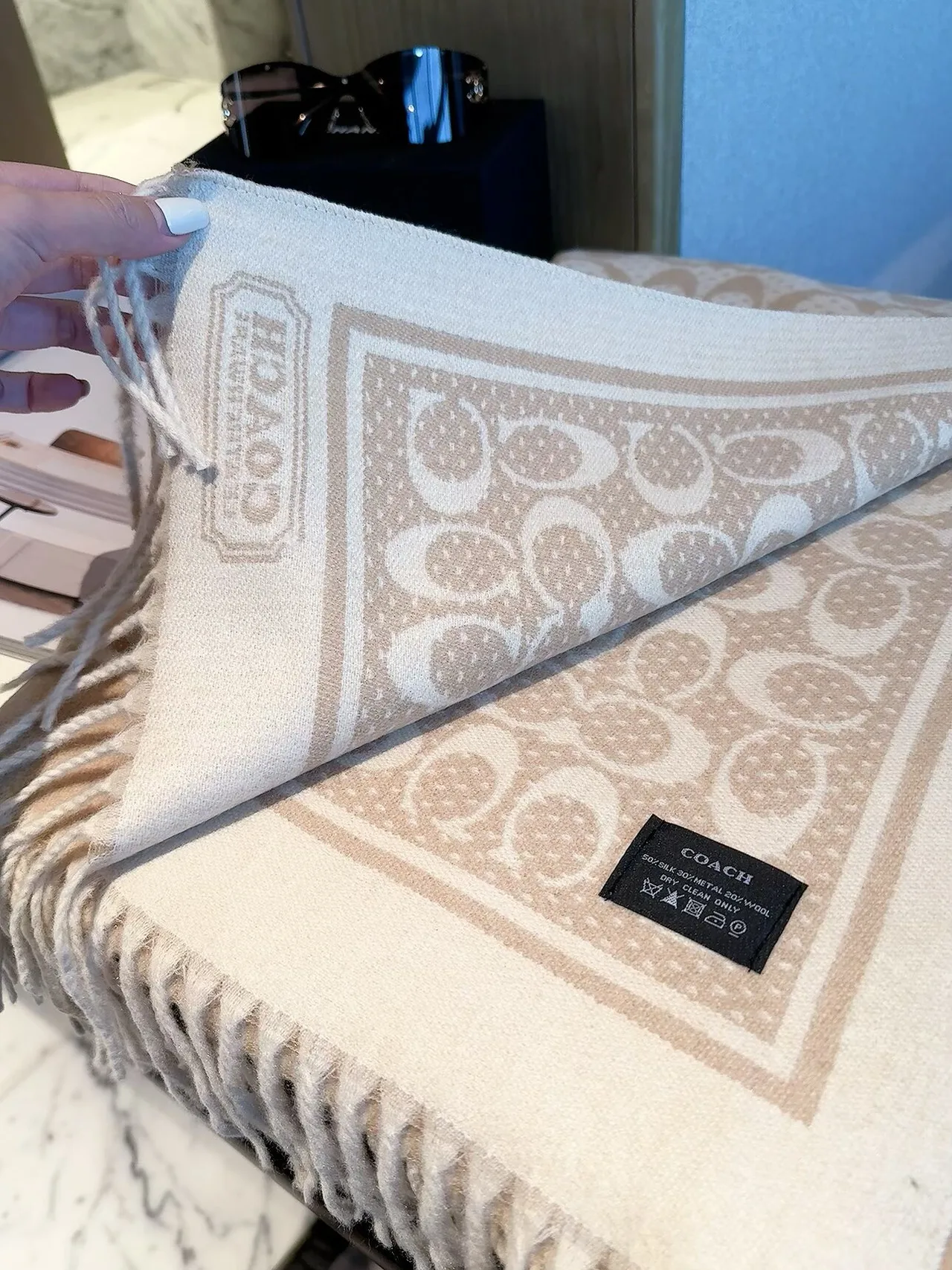 Coach C Jacquard Scarf in Beige & Brown · view 7
