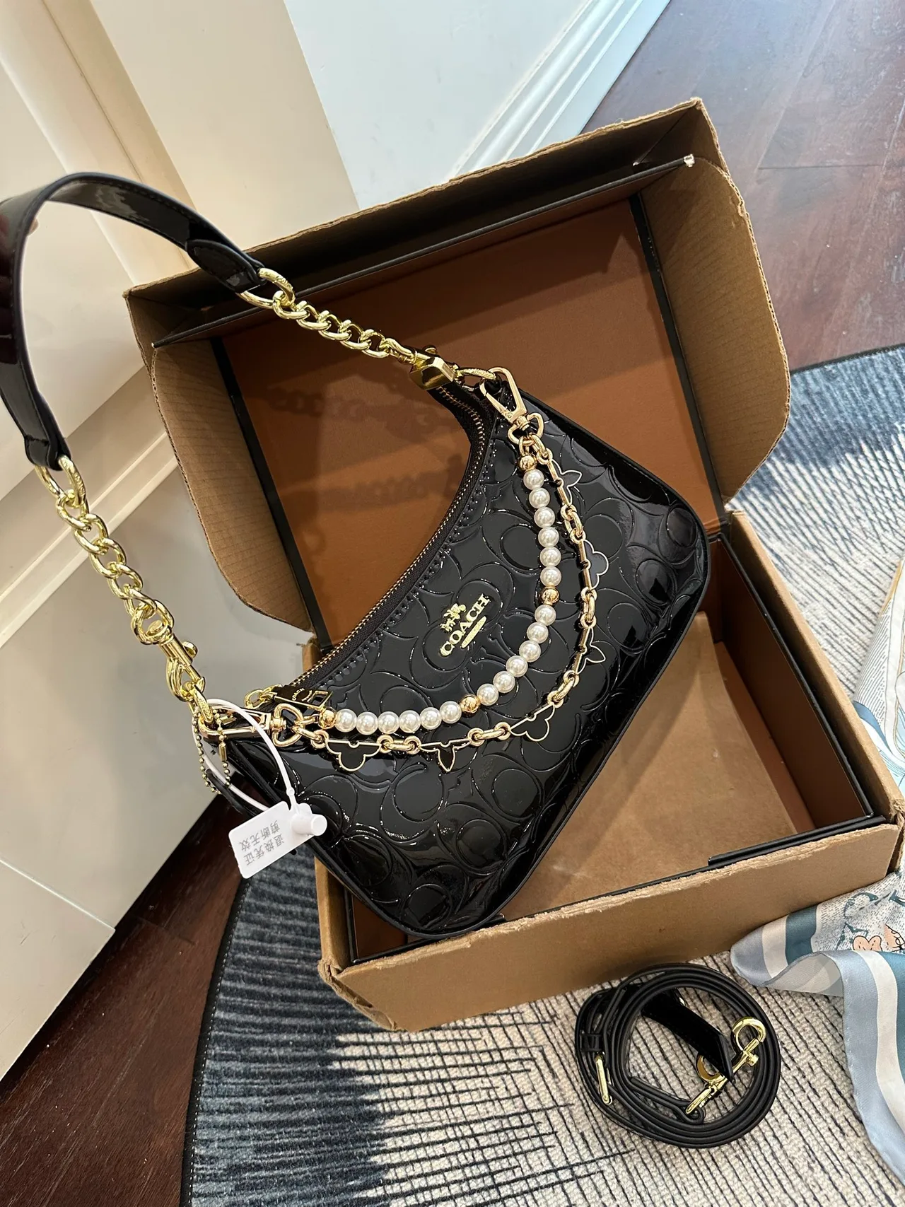 Coach Patent Leather Glossy Hobo Bag in Black · view 2