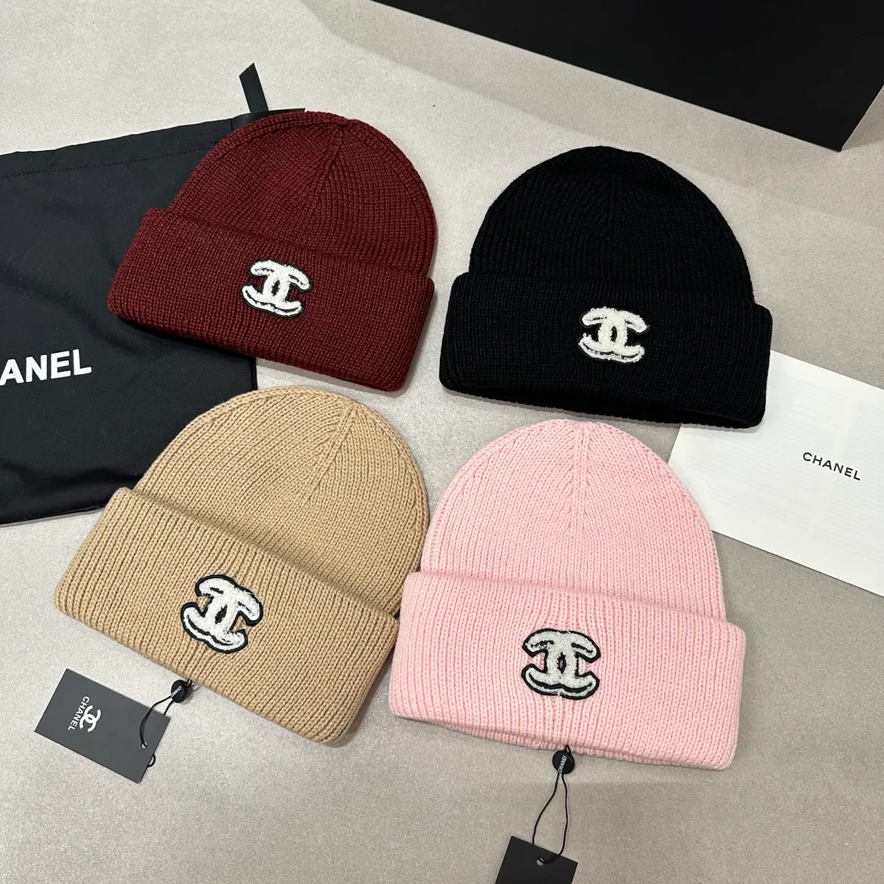 Chanel Knit Beanie in Pink & Burgundy & Black & Beige · view 6