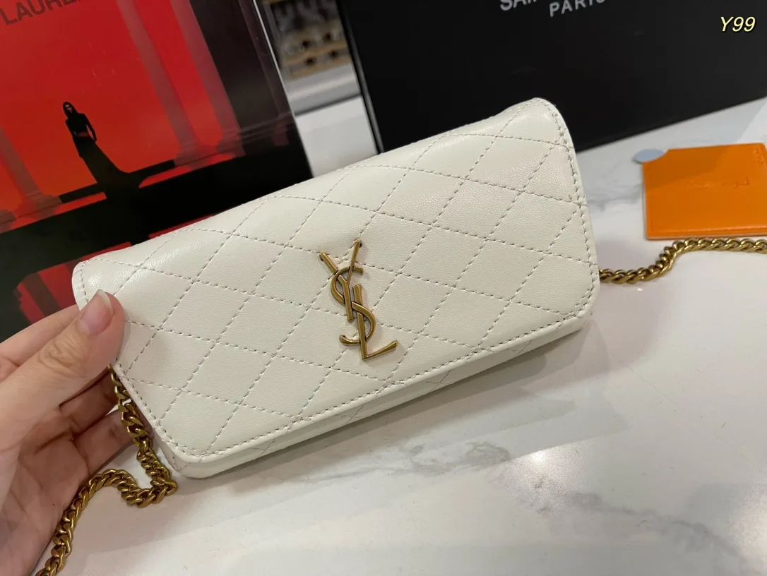 Saint Laurent Sheepskin Chain Wallet in White · view 6