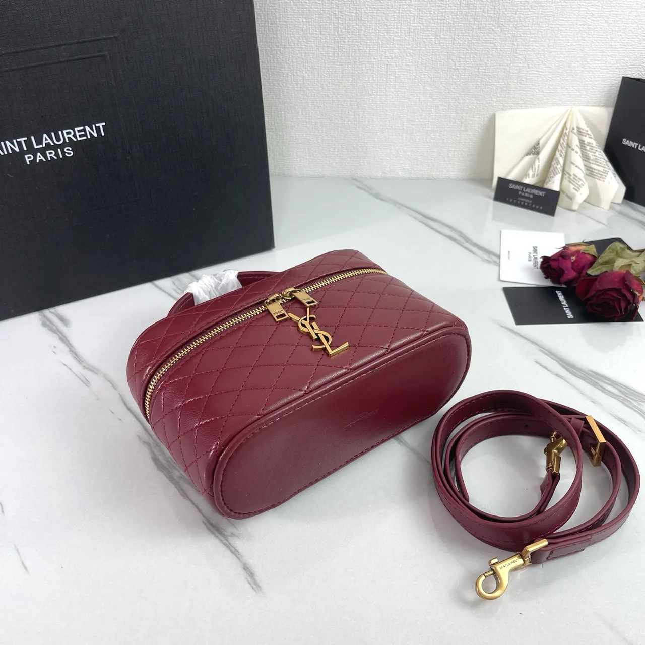 Saint Laurent Quilted Crossbody Bag in Burgundy · view 5