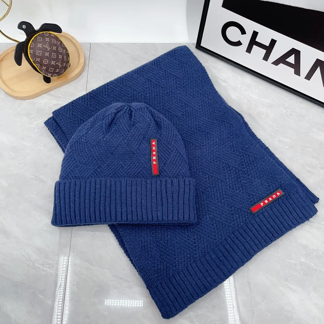 Prada Ribbed Beanie and Scarf Set in Blue · view 3