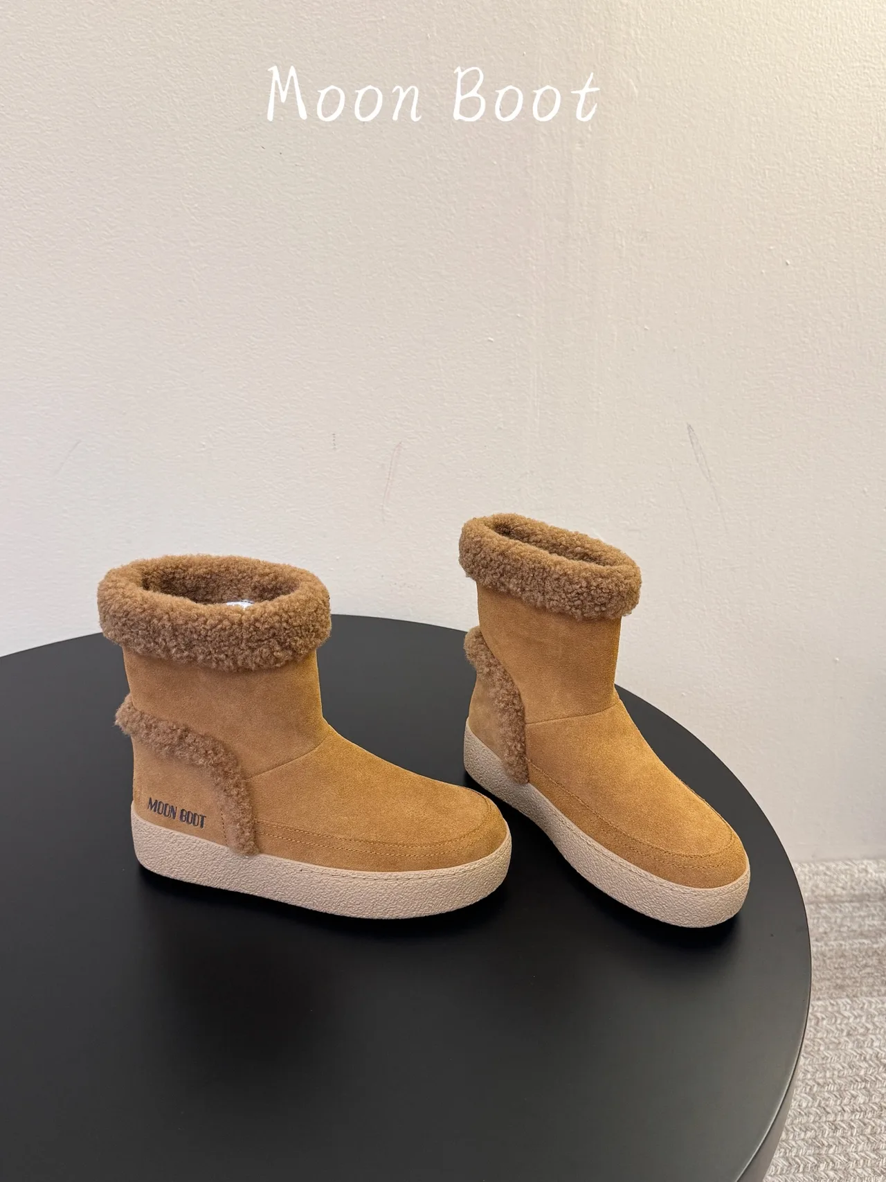 Moon Boot Cowhide Suede-Look Round-Toe Ankle Boots in Tan · view 4