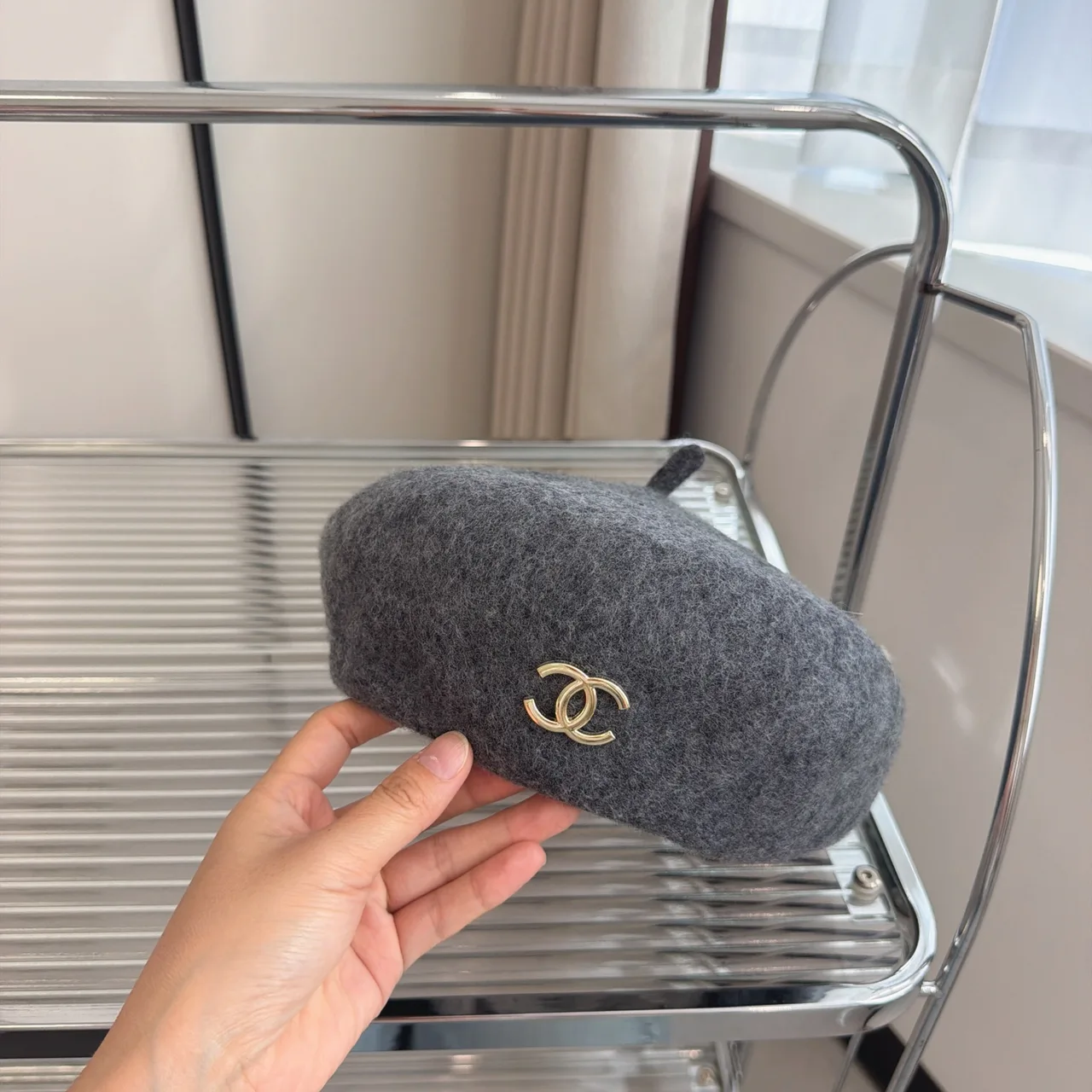 Chanel CC Beret in Grey & Cream & Black · view 3