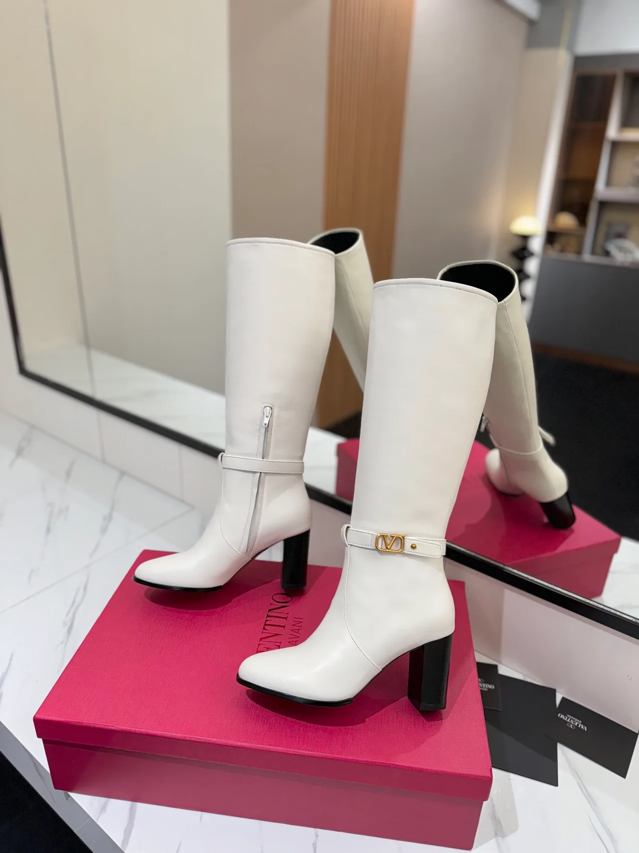 Valentino Calfskin Knee-High Boots in White · view 4
