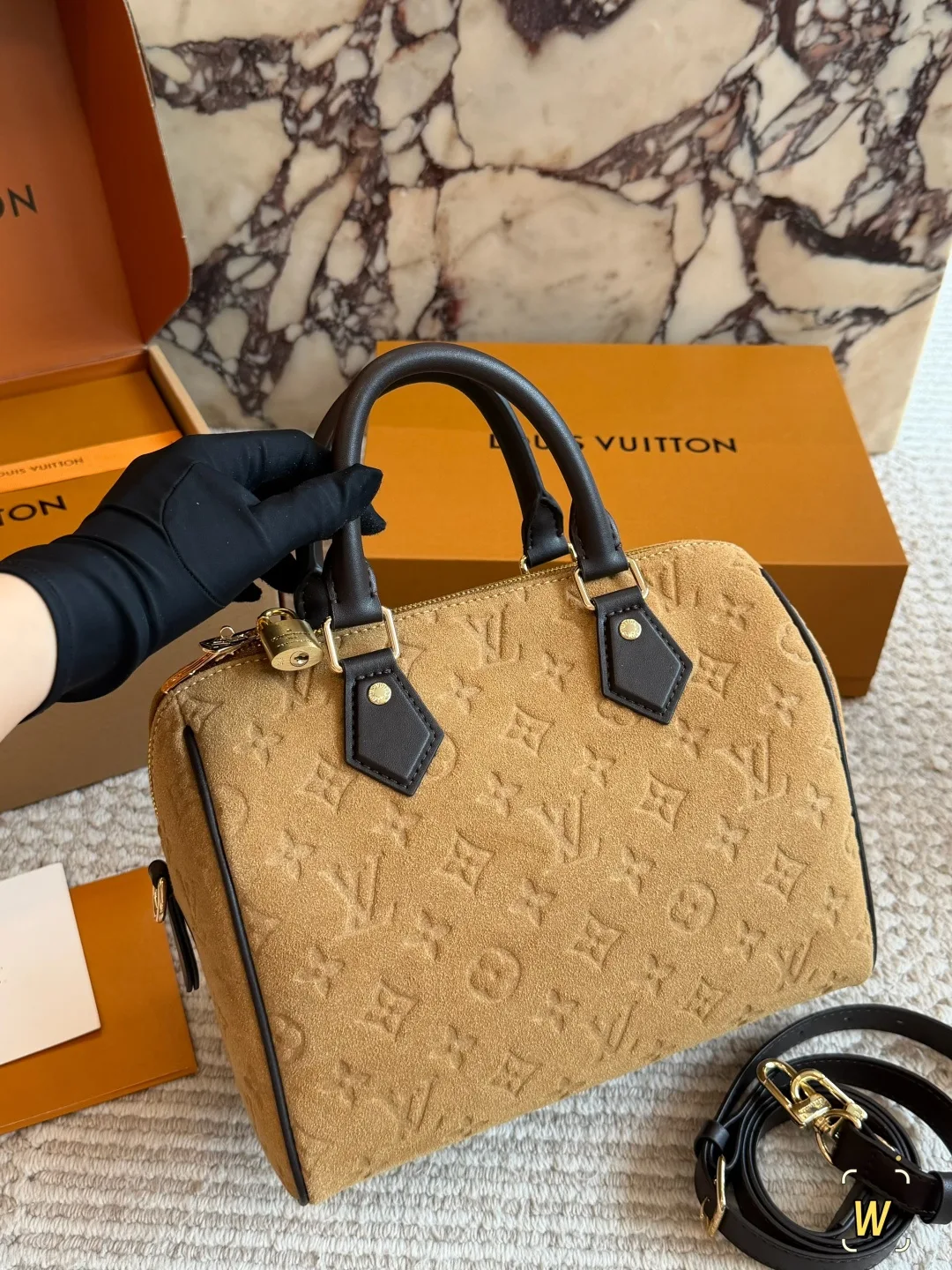 Louis Vuitton Suede Monogram Pillow Handbag in Tan · view 7