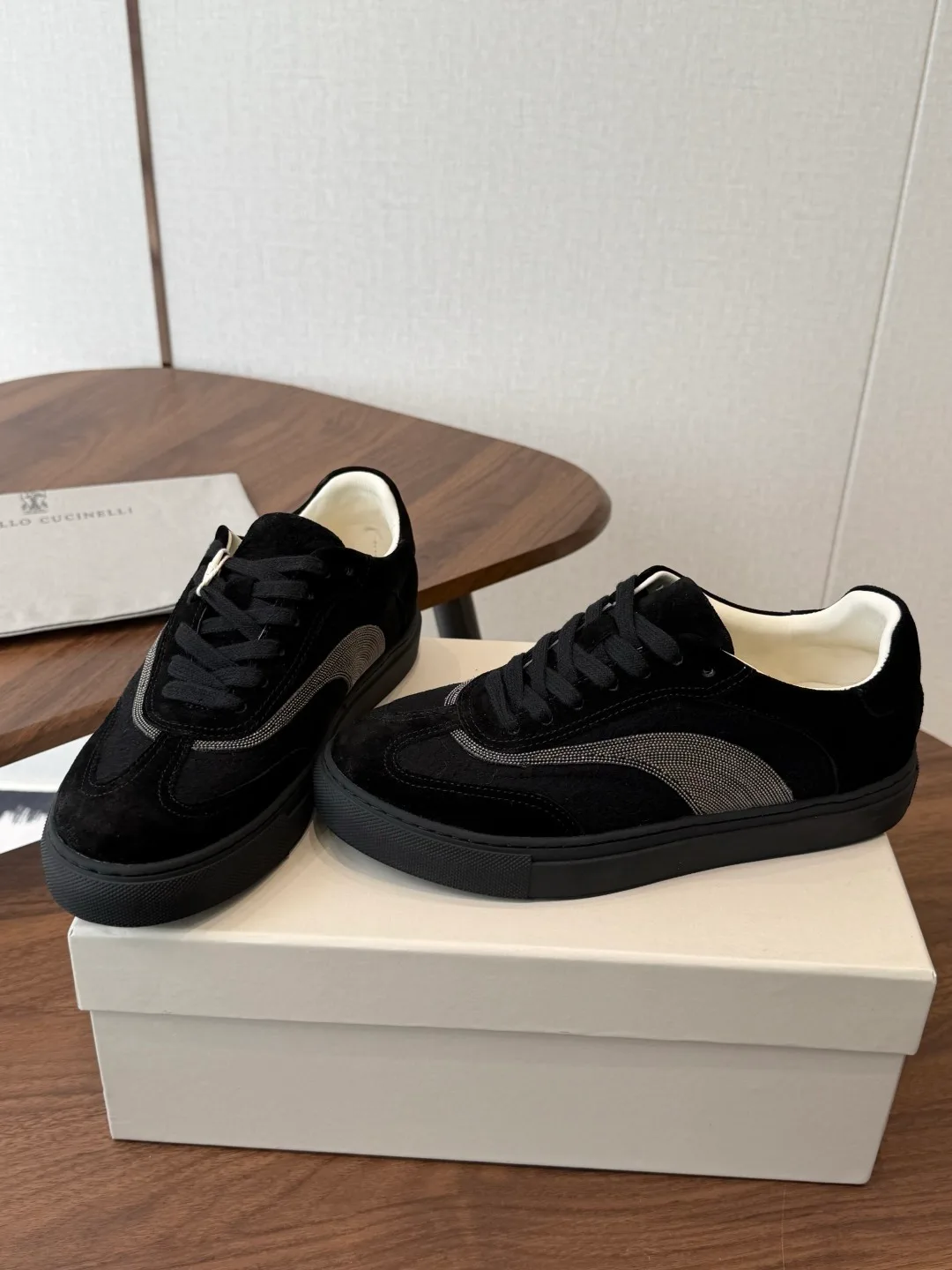 Brunello Cucinelli Cowhide Suede Lined Sneakers in Black · view 2