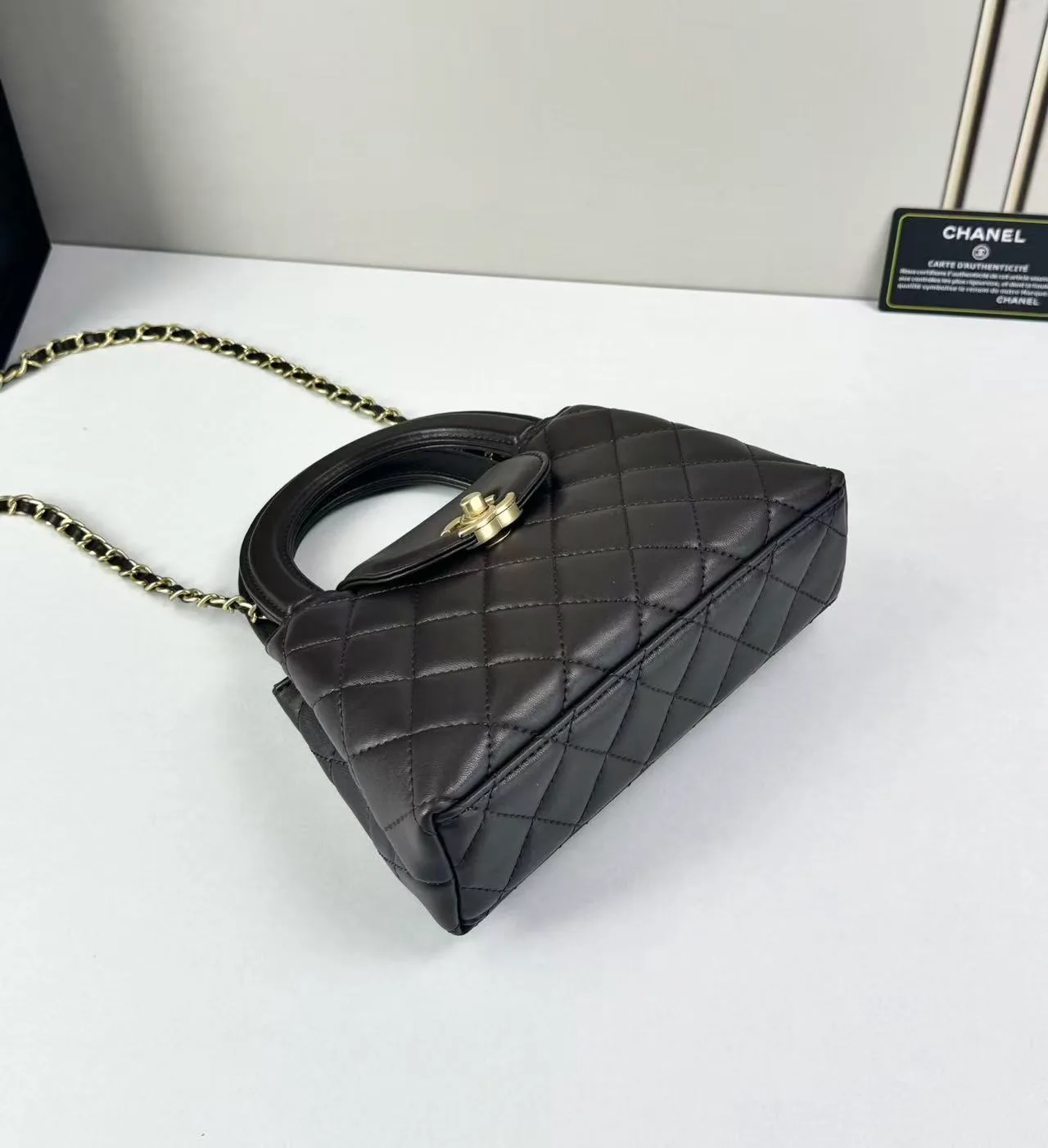 Chanel Quilted Glossy Mini Kelly Bag in Brown · view 8