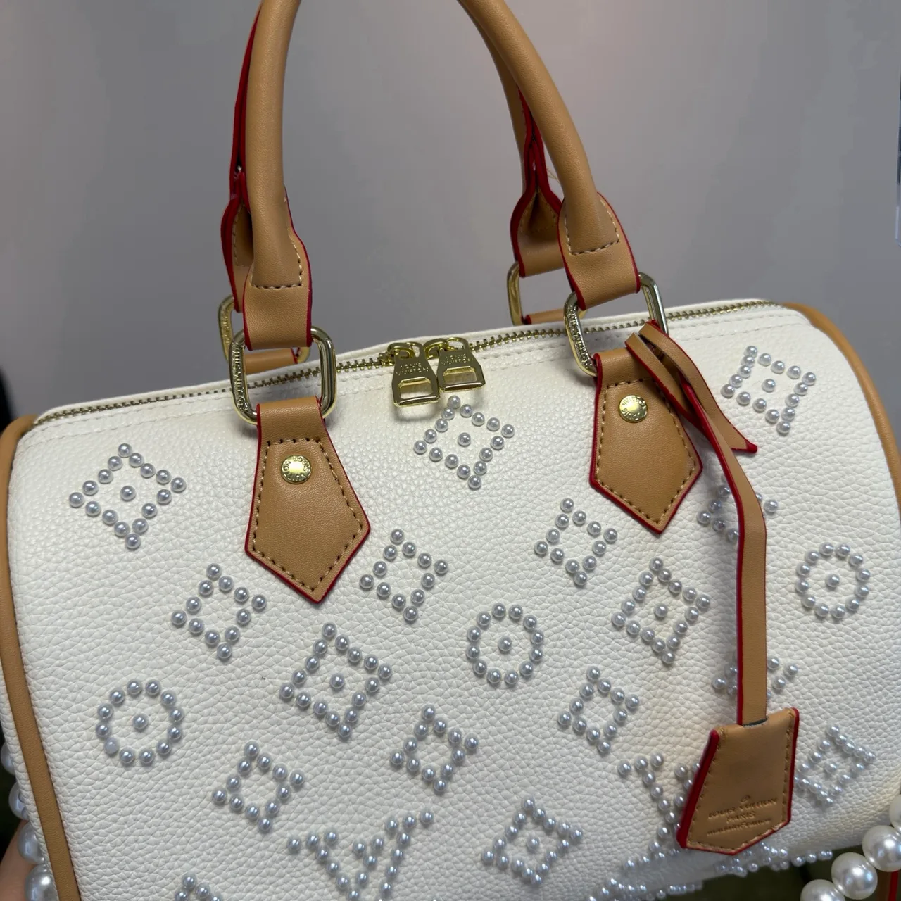 MCM Studded Satchel in White & Red & Black & Brown & Blue & Yellow · view 3