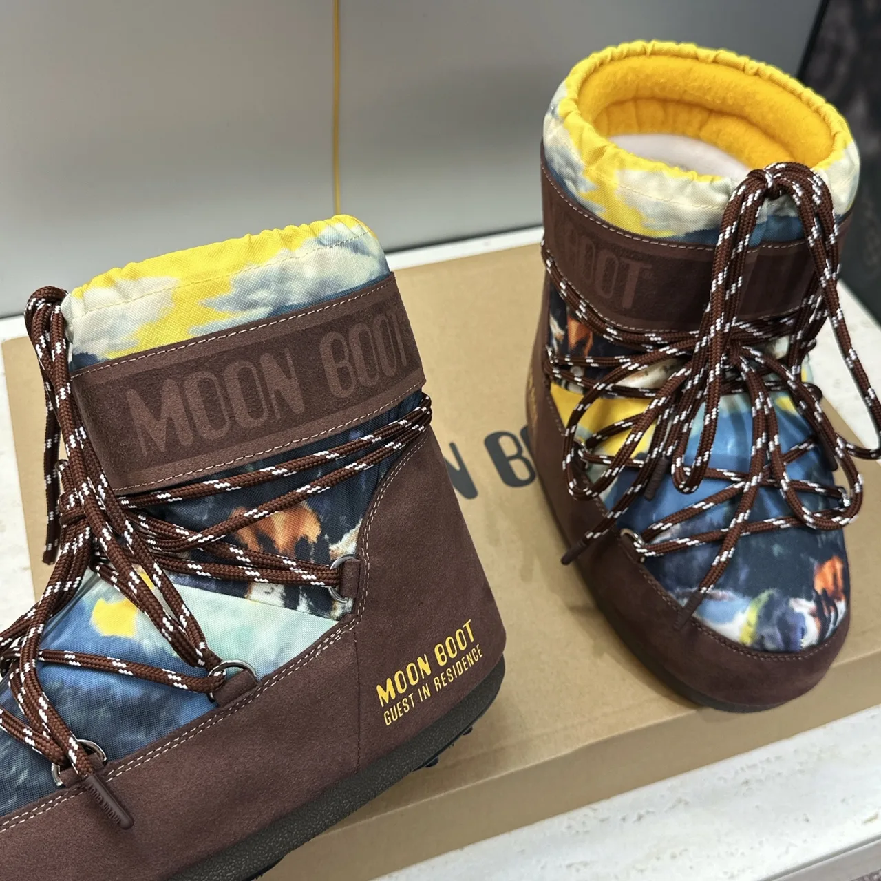 Moon Boot Woven Lace-Up Snow Boots in Brown · view 6