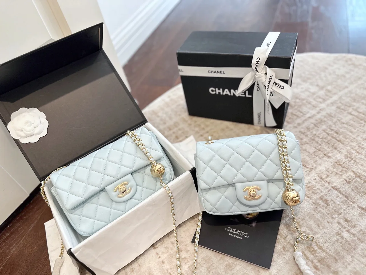 Chanel Gold Ball Flap Bag in Blue & White & Yellow & Green · view 1