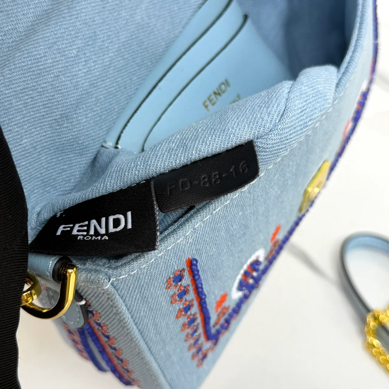Fendi Embroidered Crossbody Bag in Blue · view 7