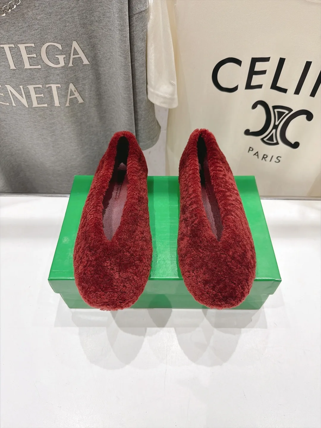 Fuzzy Slip-On Flats in Red · view 1
