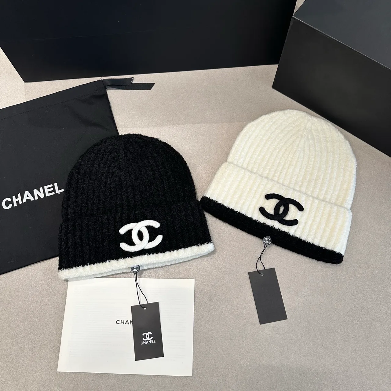 Chanel Contrast-Edge CC Beanie in Black & Cream · view 4