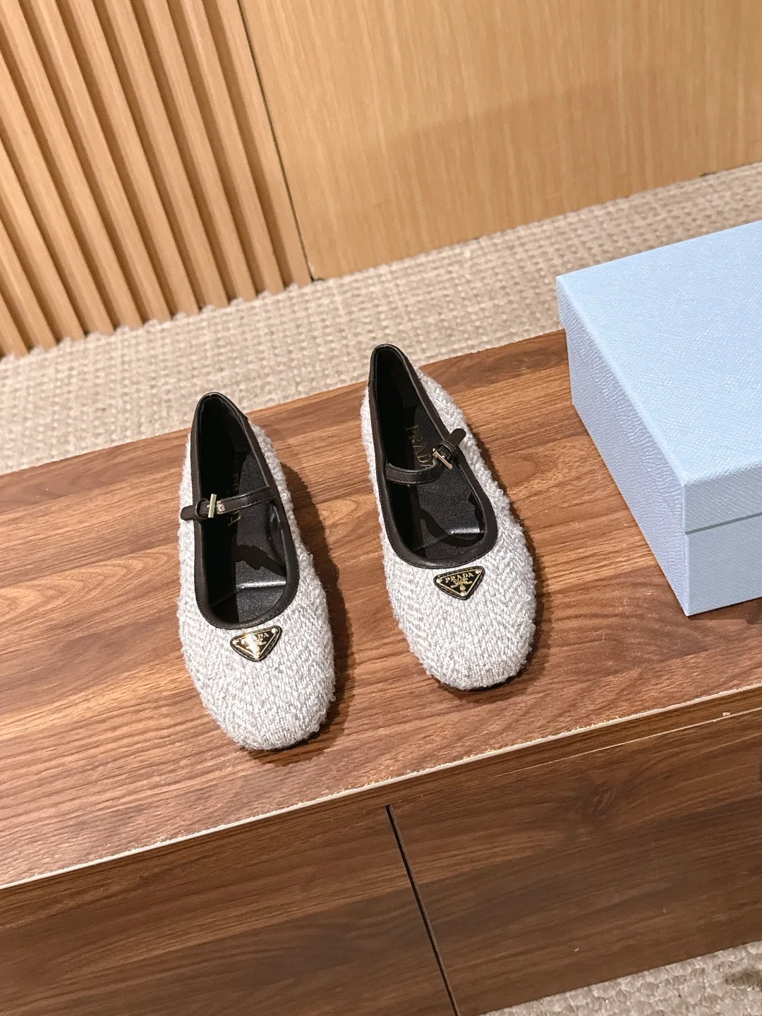 Prada Smooth Flats in Grey · view 1