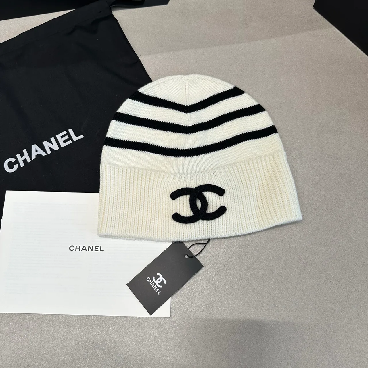 Chanel Striped Beanie in Black & White · view 4