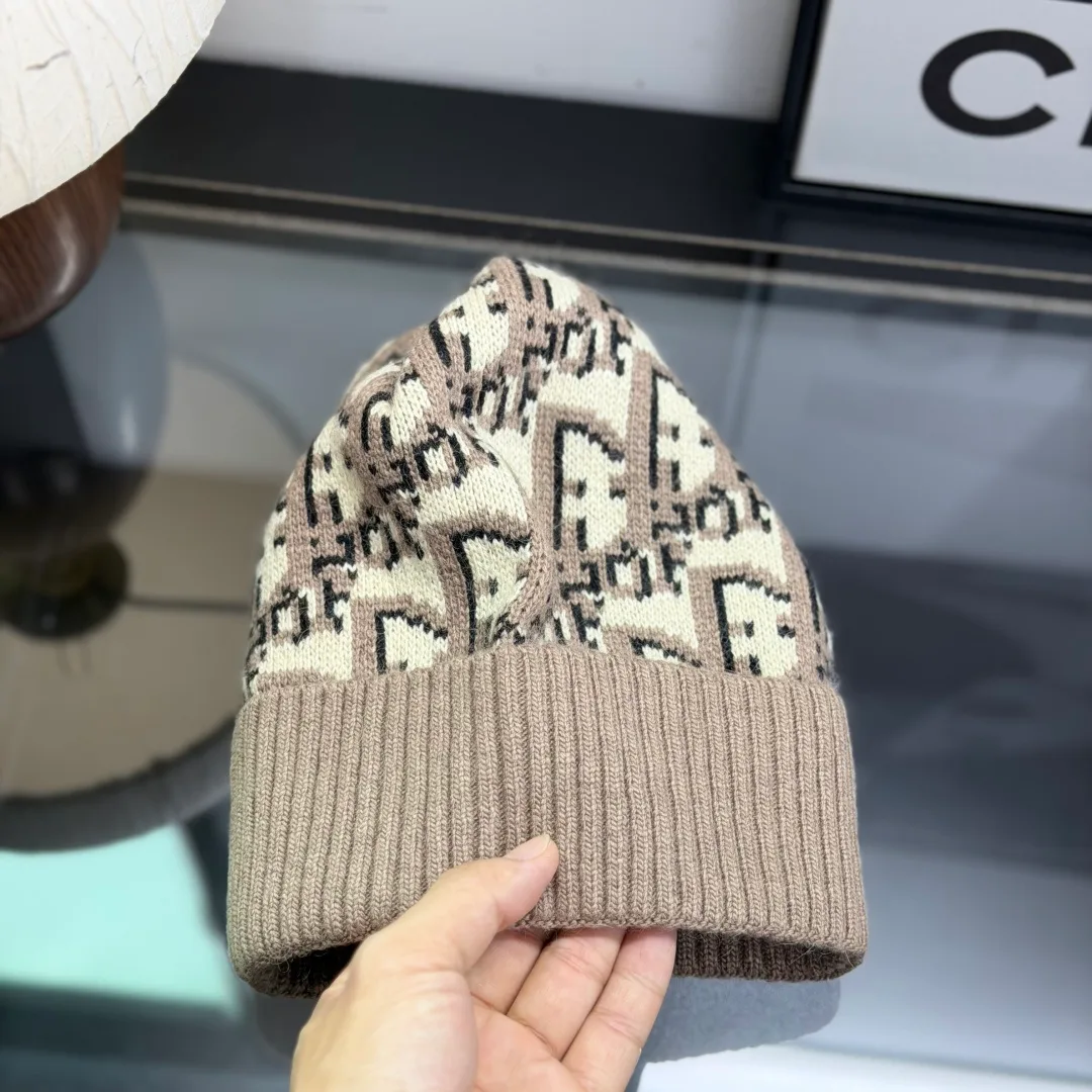 Dior Oblique Knit Beanie in Grey & Black & Blue & White · view 5