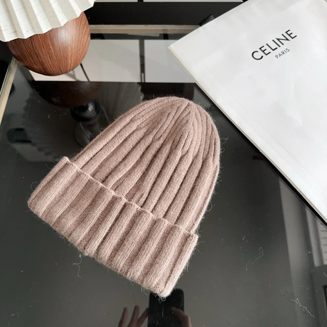 Celine Ribbed Beanie in Pink · view 6