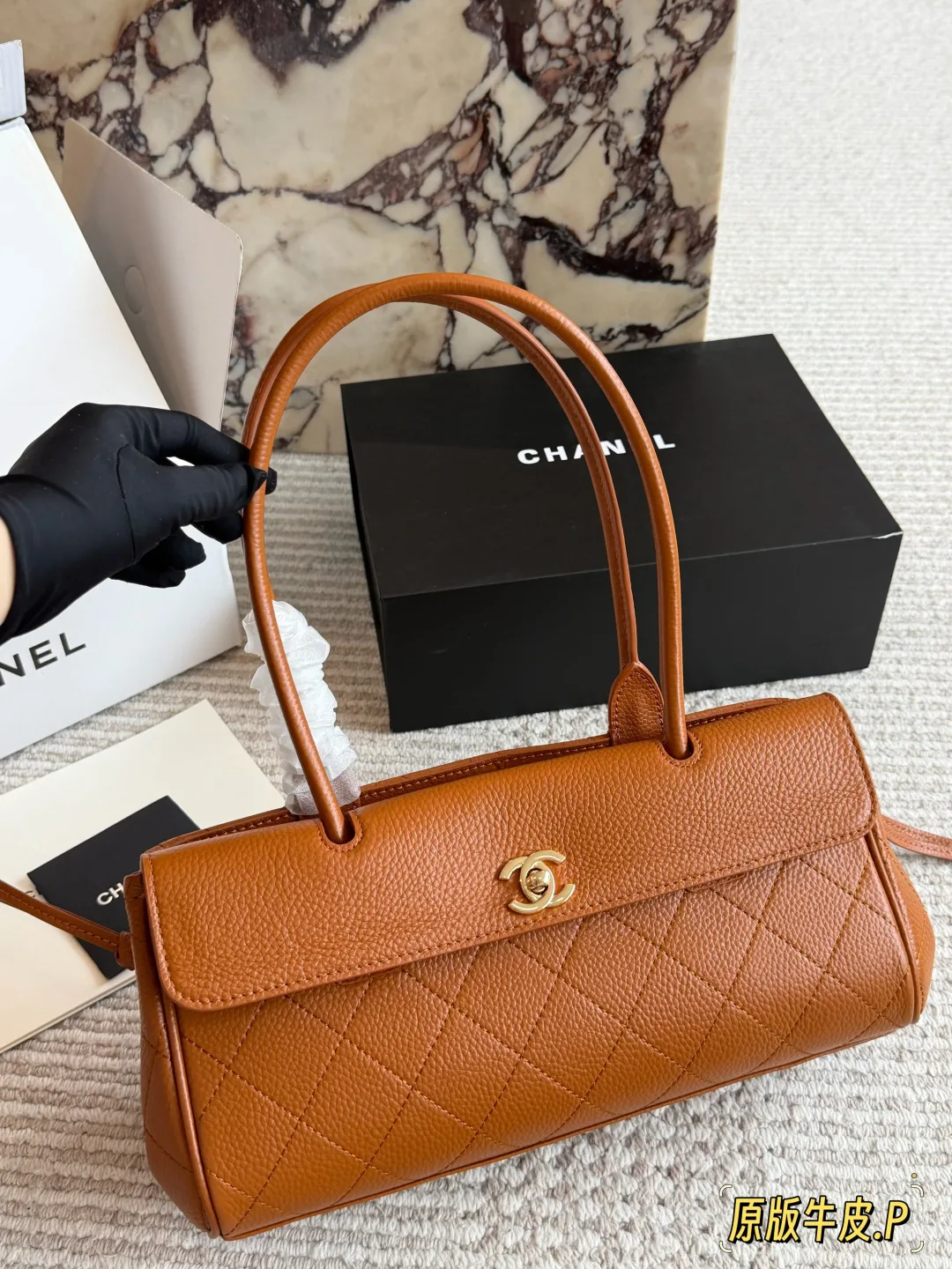 Chanel 26S Quilted Cowhide Baguette Bag in Tan · view 1