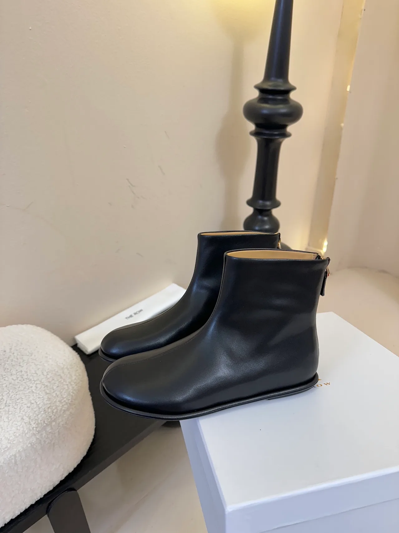 The Row Cowhide Glossy Round-Toe Ankle Boots in Black · view 5