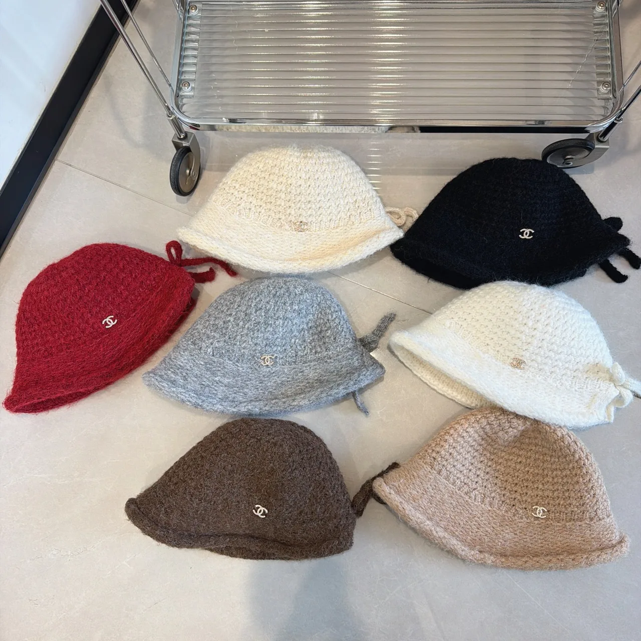 Chanel Knit Bucket Hat in Red & Black & Brown & Beige & White & Grey · view 8
