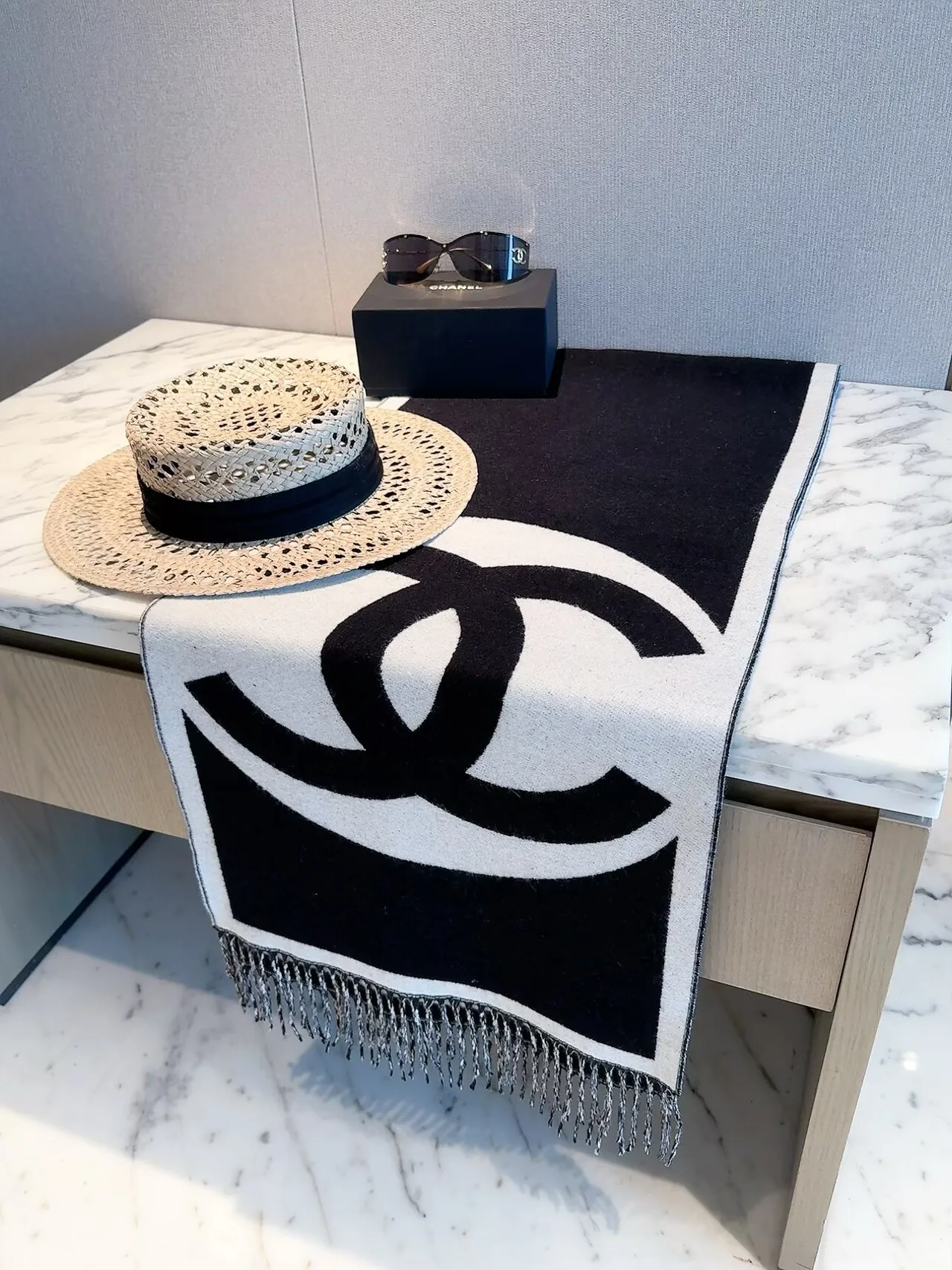 Chanel Reversible Giant CC Shawl in Pink & Black · view 2