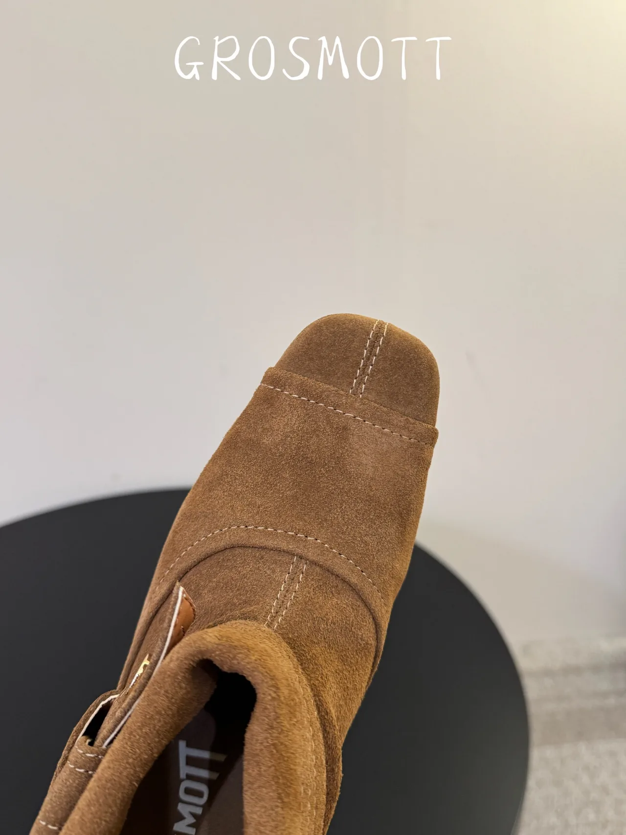 Sheepskin Suede-Look Square-Toe Buckle Ankle Boots in Brown · view 7