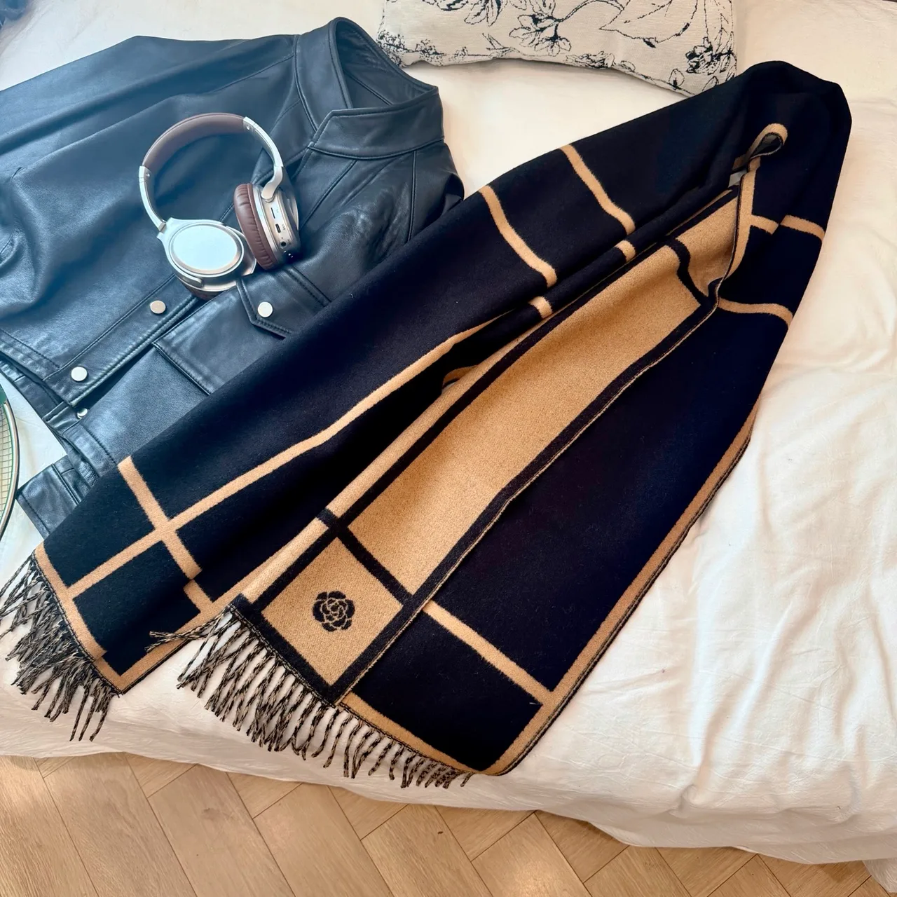 Chanel Camellia Grid Scarf in Black · view 8