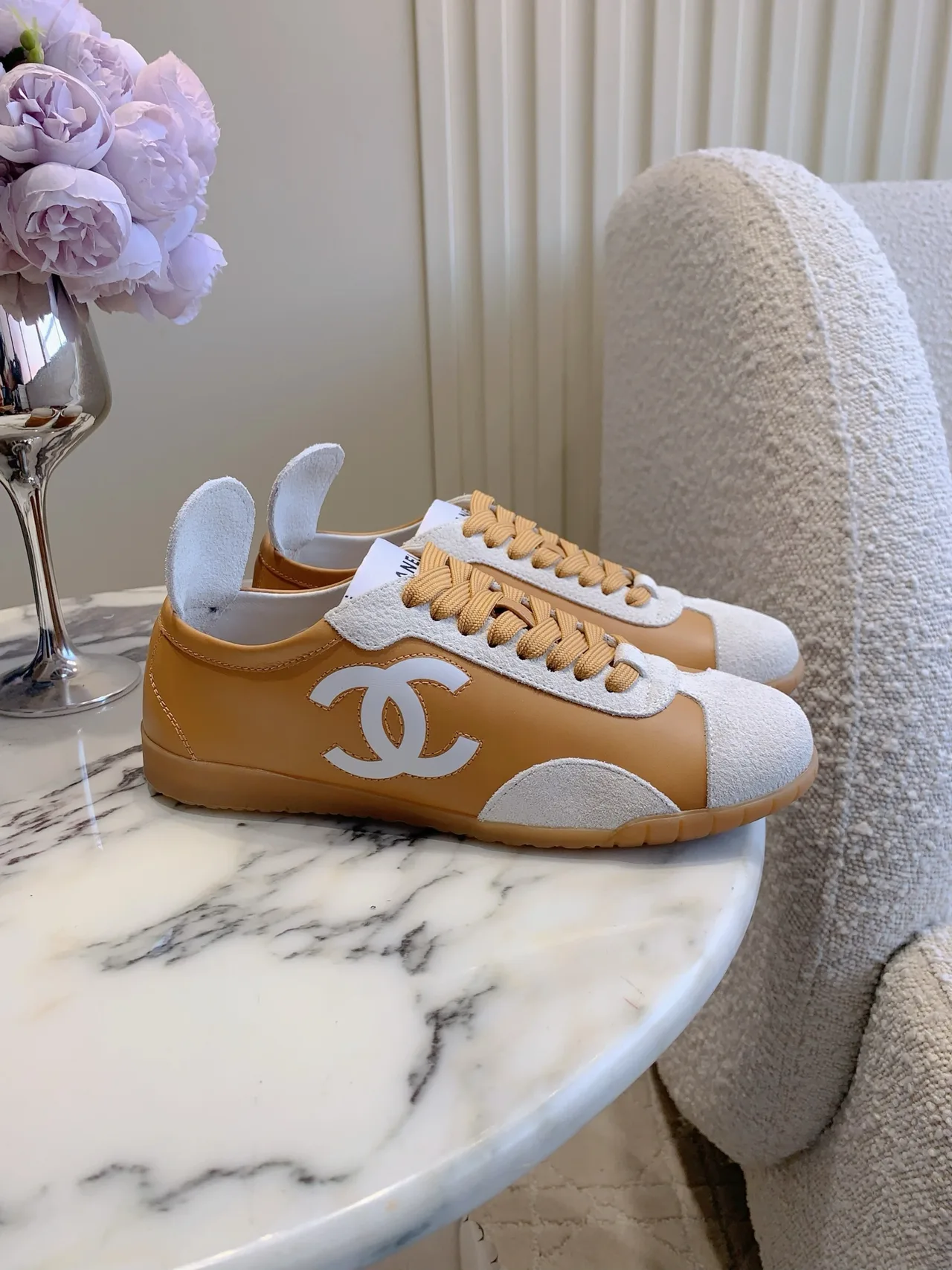 Chanel Calfskin Sneakers in Tan · view 2
