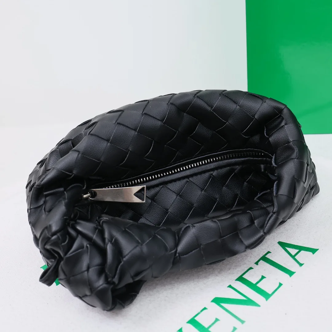 Sheepskin Quilted Knotted Woven Hobo Bag in Black · view 5