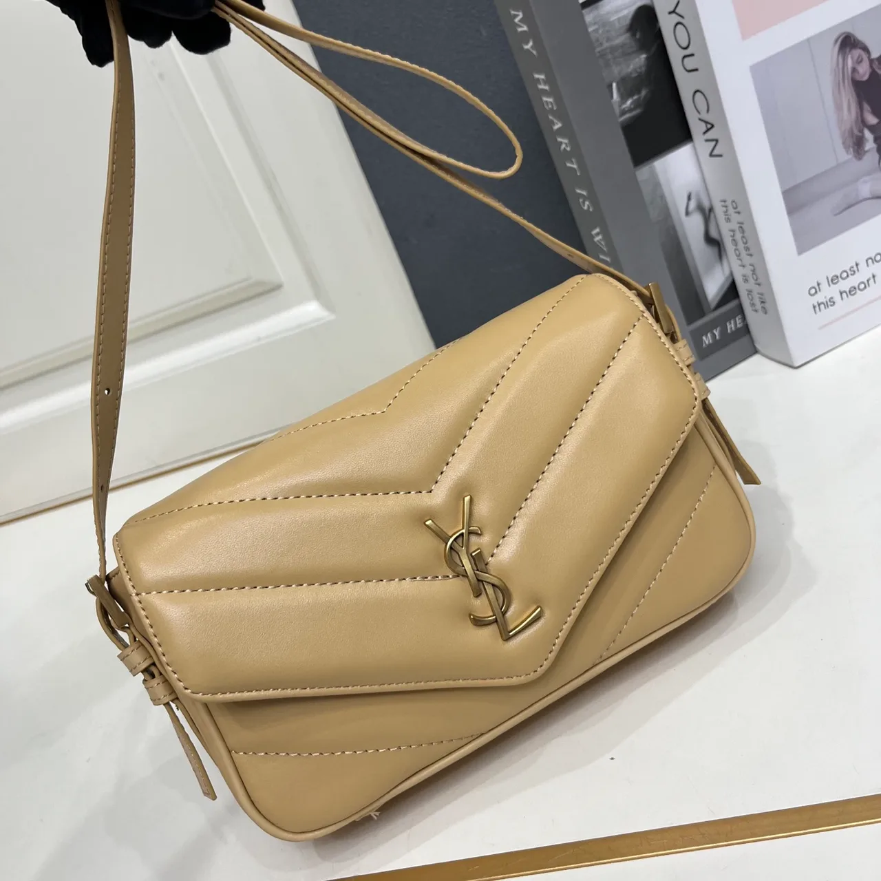 Saint Laurent Sheepskin Quilted Handbag in Beige · view 3