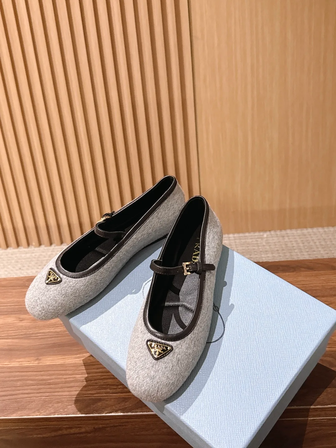 Prada Mary Jane Flats in Grey · view 3