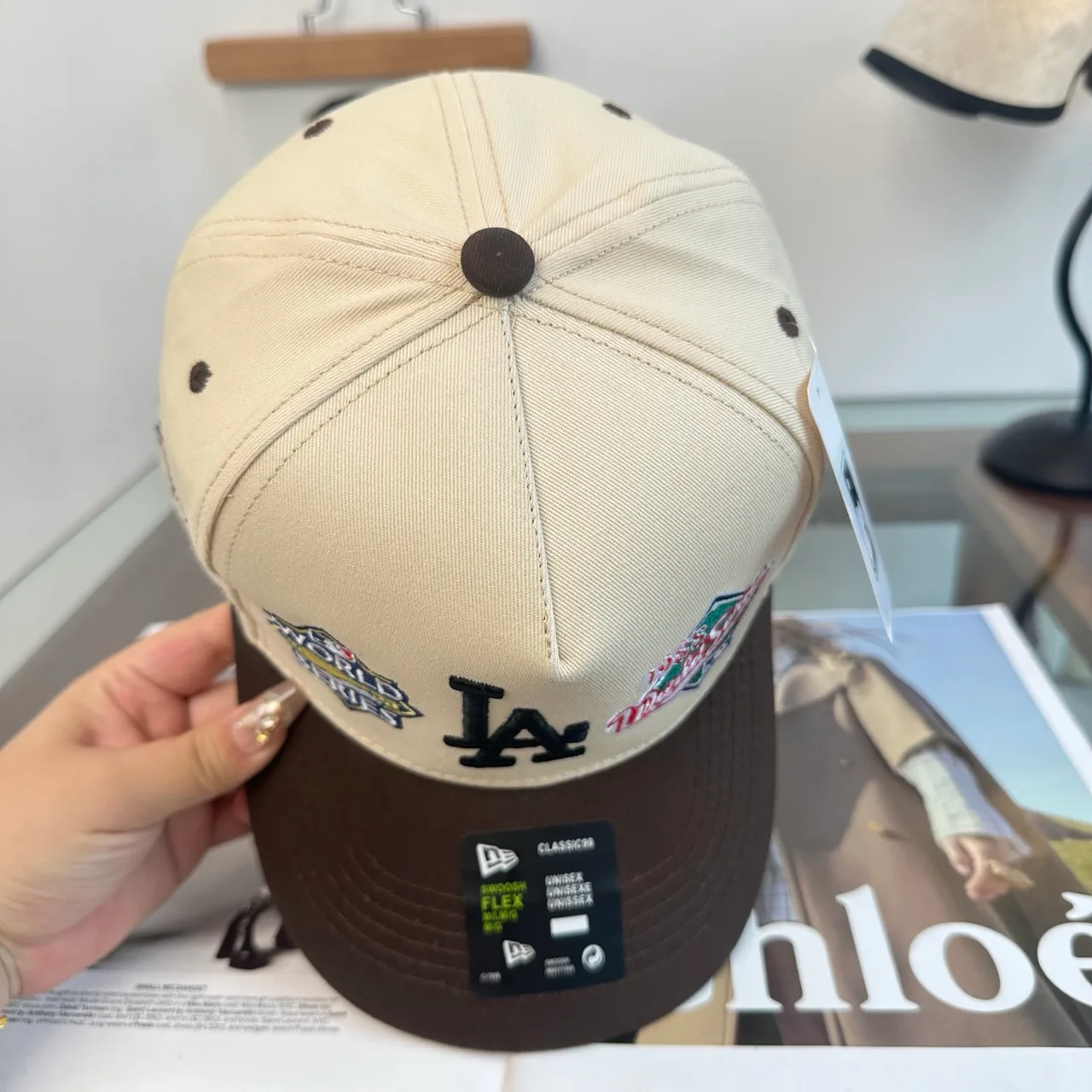 New Era Embroidered Baseball Cap in Beige · view 5