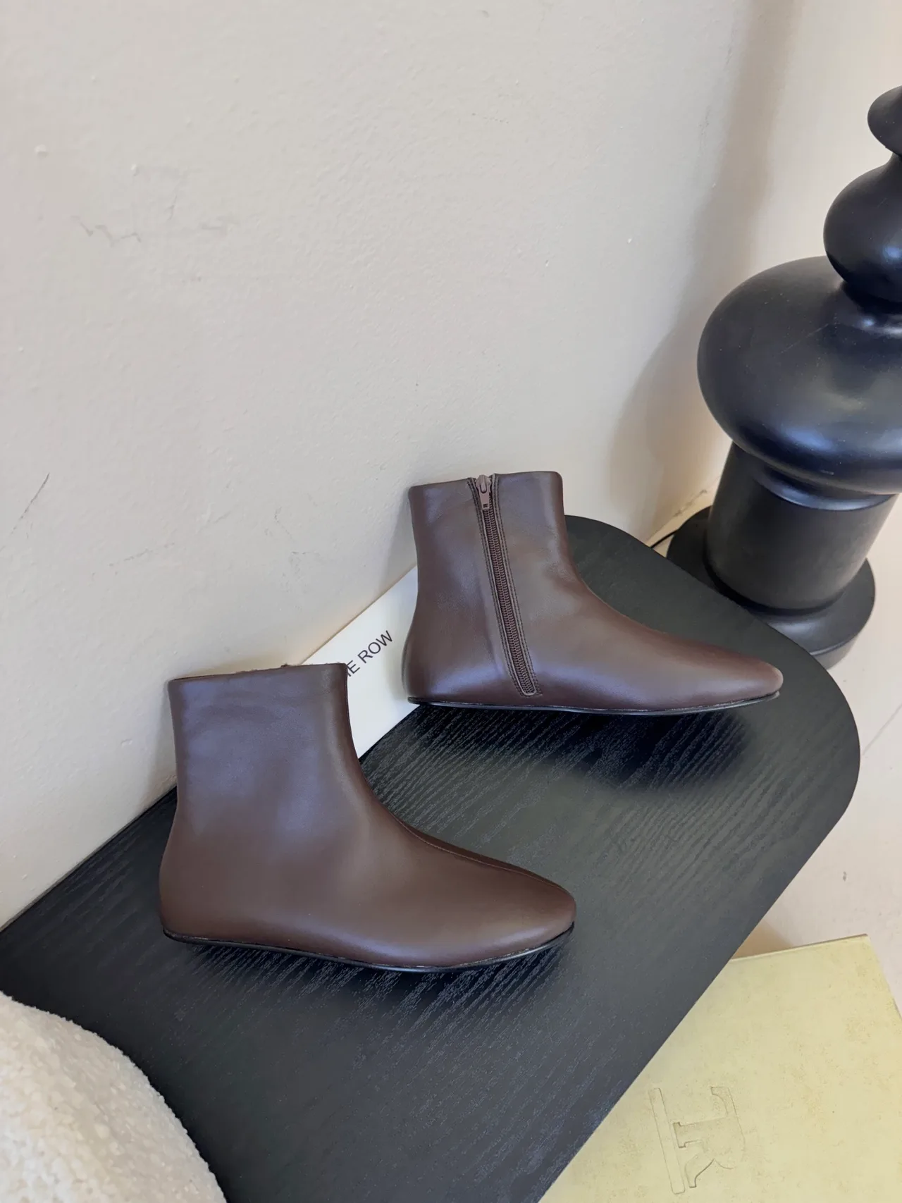 The Row Smooth Round-Toe Ankle Boots in Brown · view 4
